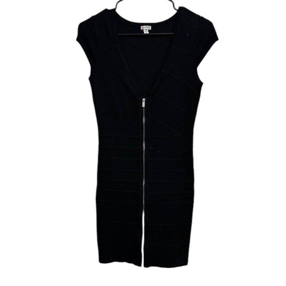 Guess Bodycon Dress Bandage Mini Full Zip Sleeveless Black Size‎ Med - Picture 1 of 14